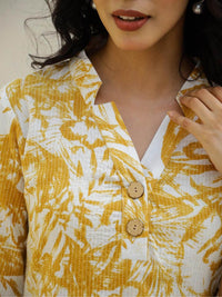 Mamicha Women Printed Shirt Collar Cotton Tunik and Trousers Co-Ords
