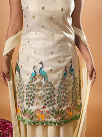 Mamicha Women Floral Embroidered Thread Work Pure Cotton Kurta with Palazzos & Dupatta