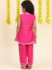 Cutiekins Girls A-Line Gotta Patti Silk Kurta with Trousers