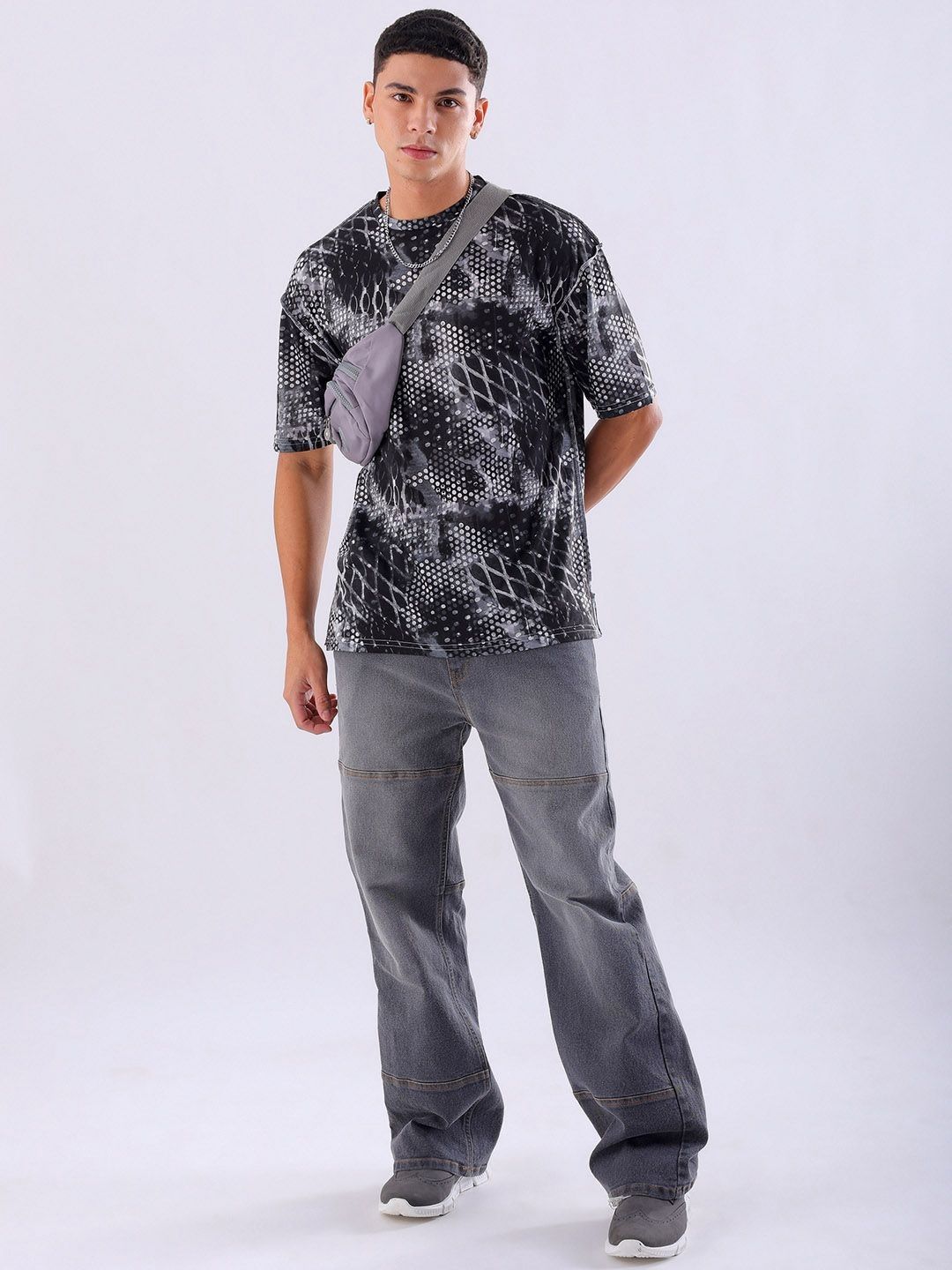 The Indian Garage Co Men Abstract Printed Neck Oversized T-shirt