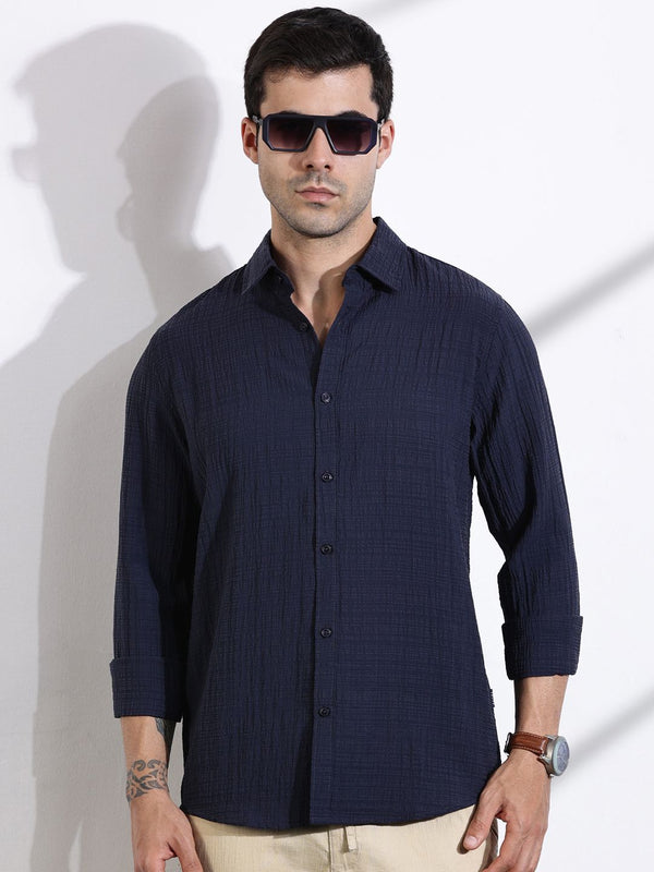 Thomas Scott Men Classic Slim Fit Spread Collar Textured Casual Shirt