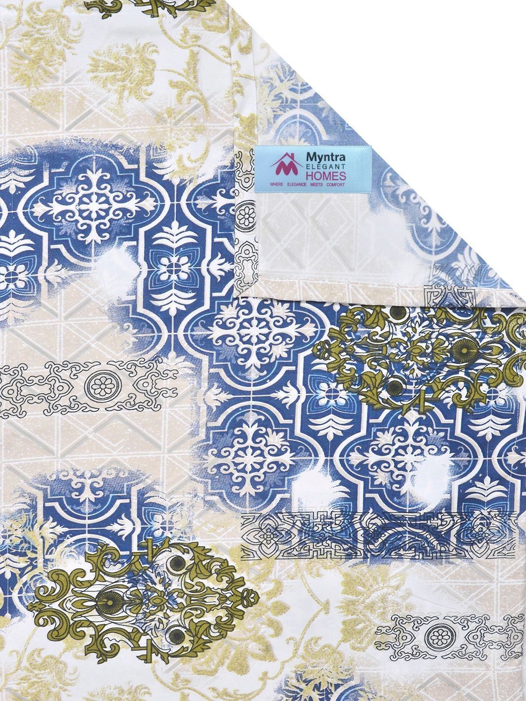 Myntra Elegant Homes Motif Etnik Biru 300TC Cadar Super King Double & 2 Sarung Bantal