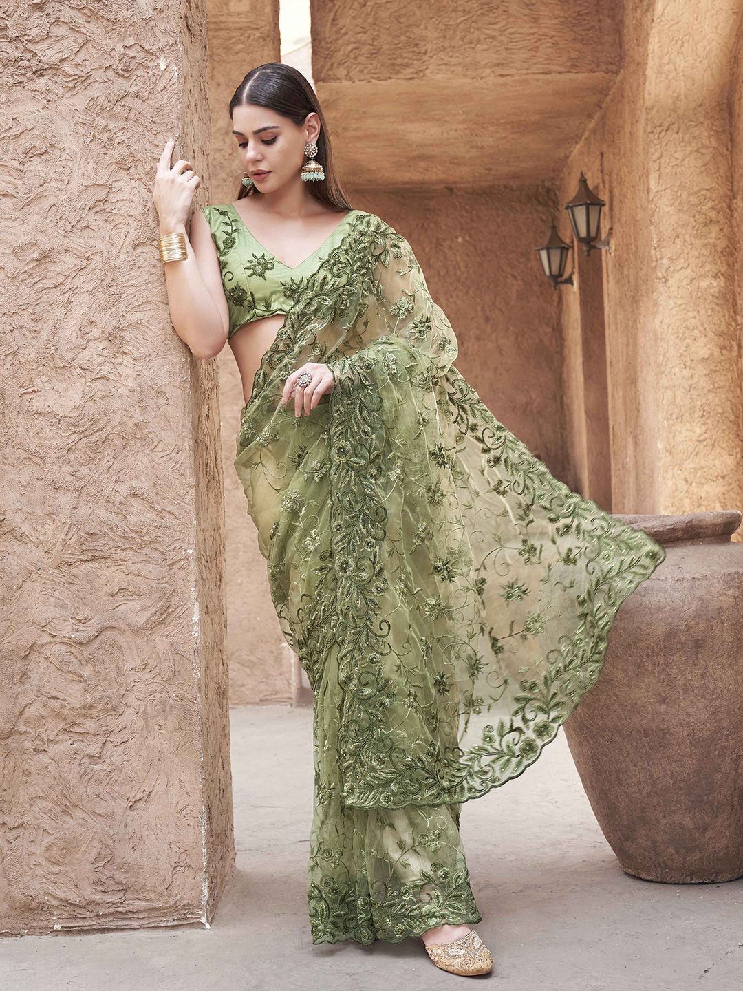 Tikhi Imli Net Embellished Embroidered Beads and Stones Saree