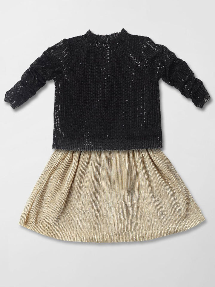 Nauti Nati Girls Embellished Round Neck Long Sleeves Top With Skirt