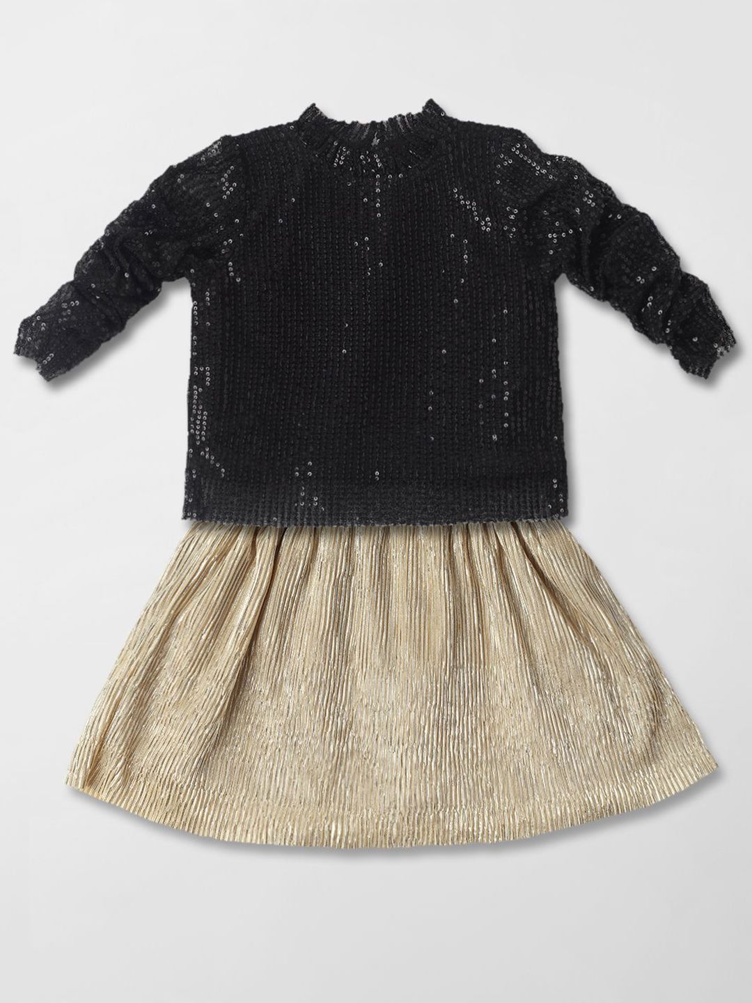Nauti Nati Girls Embellished Round Neck Long Sleeves Top With Skirt