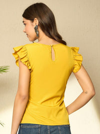 Berrylush Women Round Neck Regular Top With Waist Tie-Ups Detail