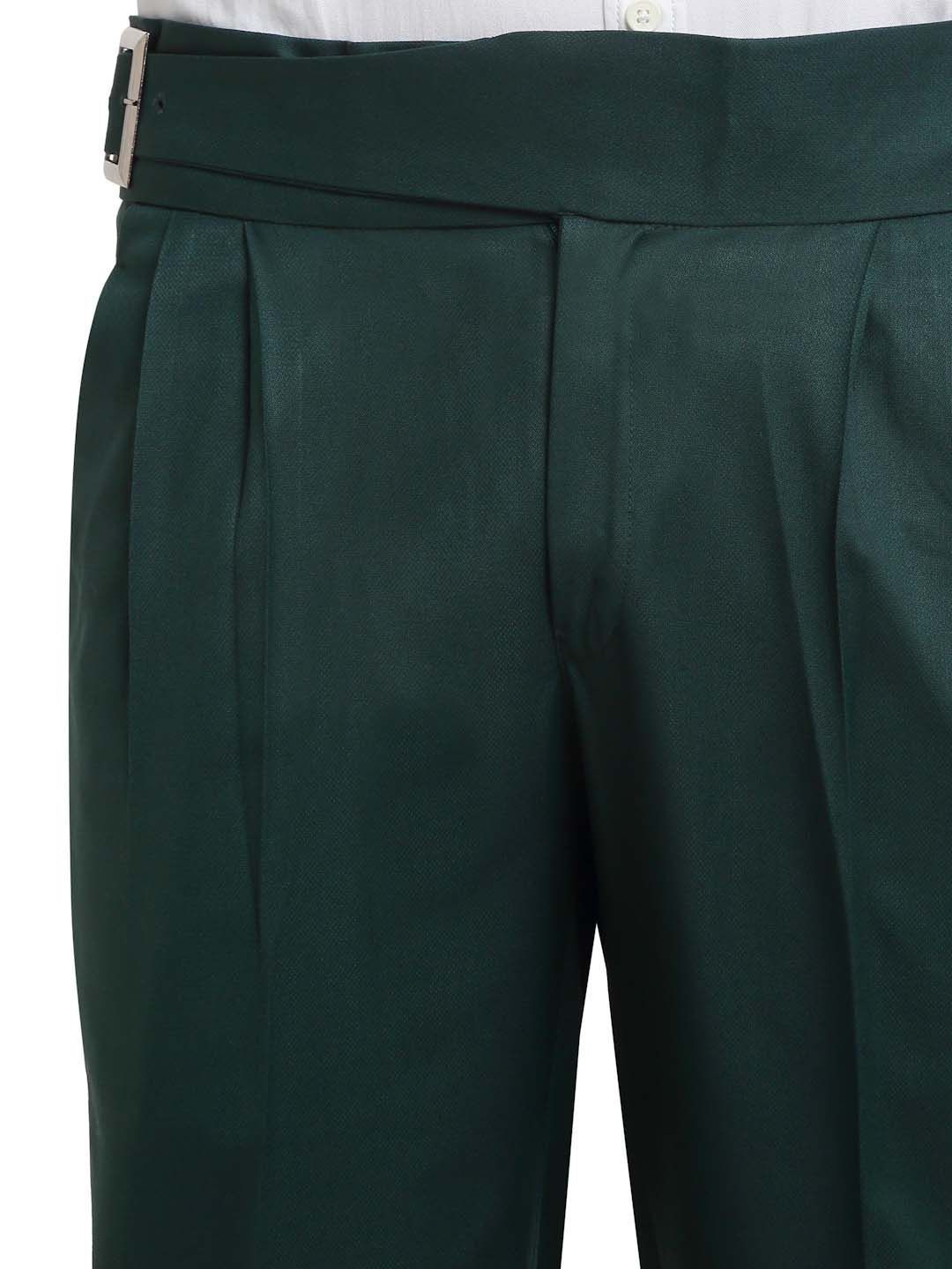 Men's Bottle Green Cotton Rich Solid Slim Fit Formal Gurkha Pants