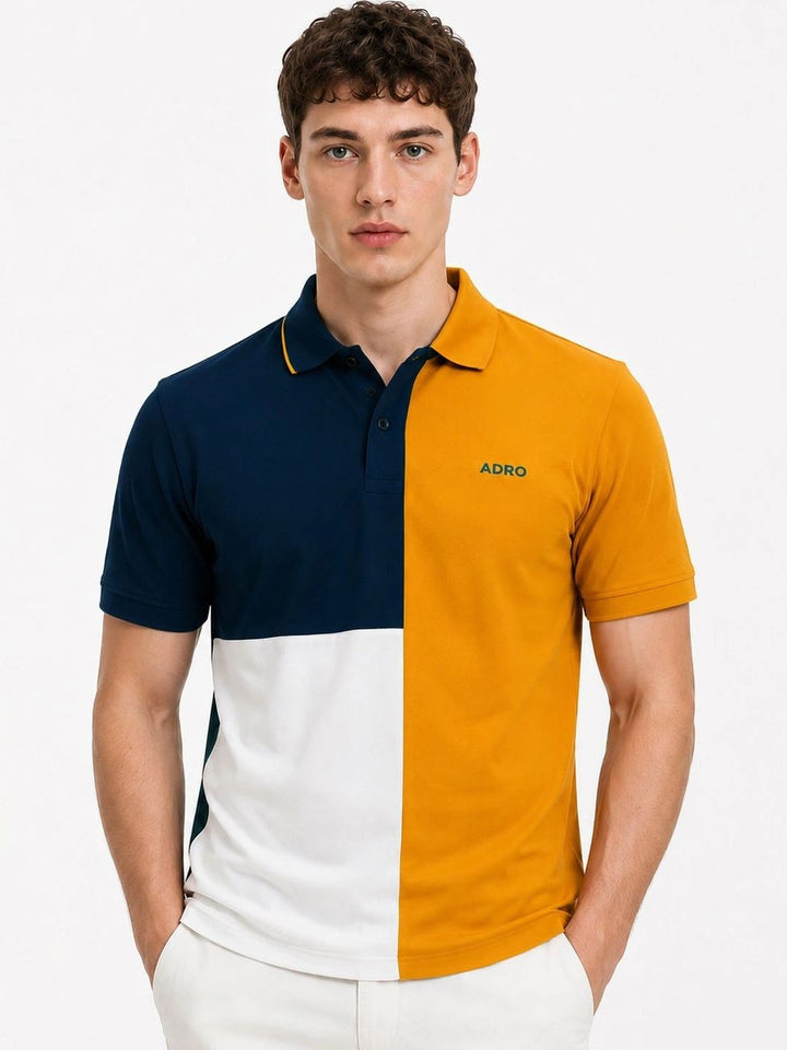 ADRO Men Colourblocked Polo Collar T-shirt