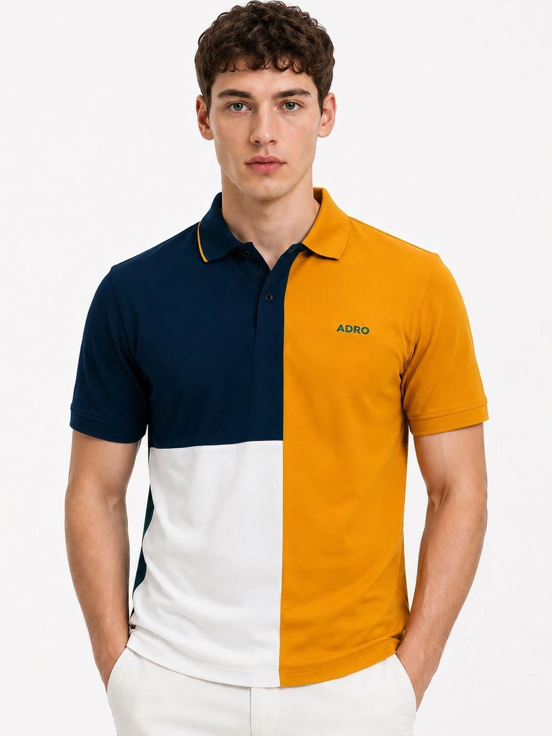 ADRO Men Colourblocked Polo Collar T-shirt