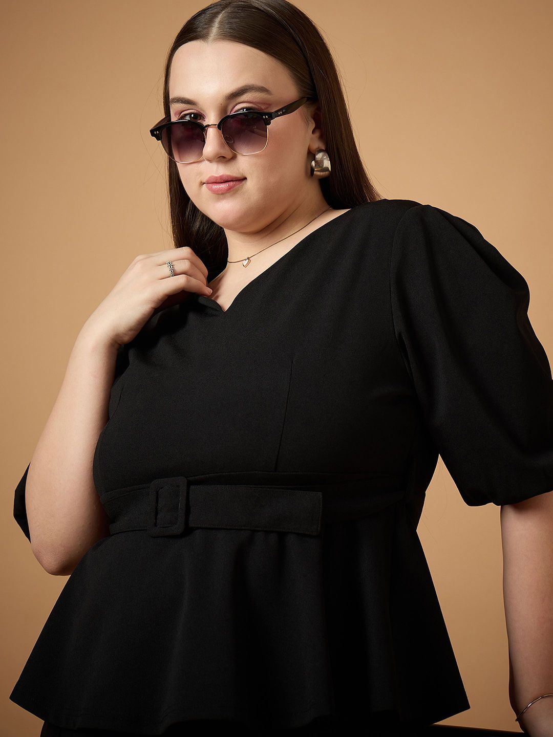Sassafras Lengan Pendek Peplum Top & Trouser Co-Ords