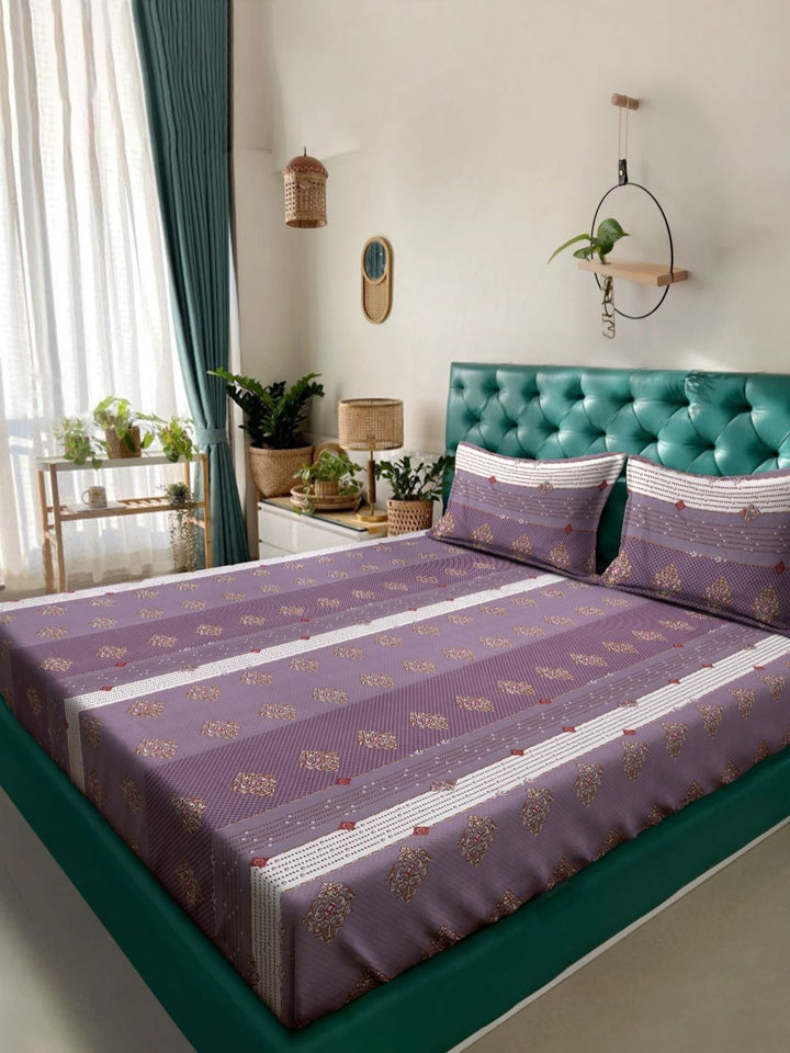 Myntra Elegant Homes Motif Etnik Ungu Policotton 300 TC Cadar Halus King dengan 2 Sarung Bantal-98 x 89 inci