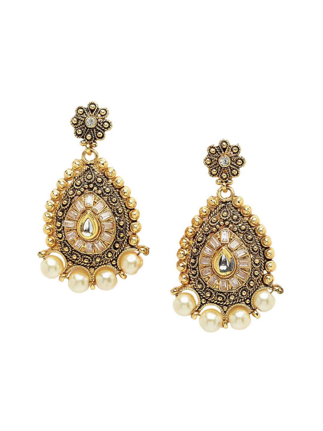 Anouk Silver Plated Artificial Stones Studed Contemporary Drop Earrings