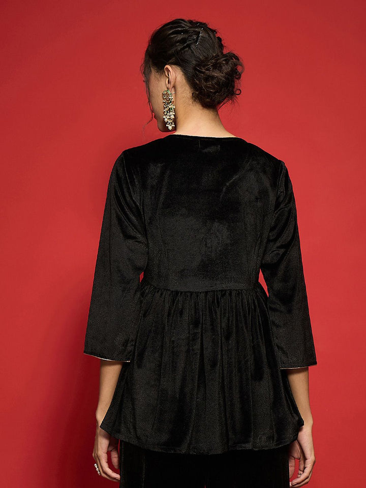 Shae by SASSAFRAS Embroidered Velvet Top