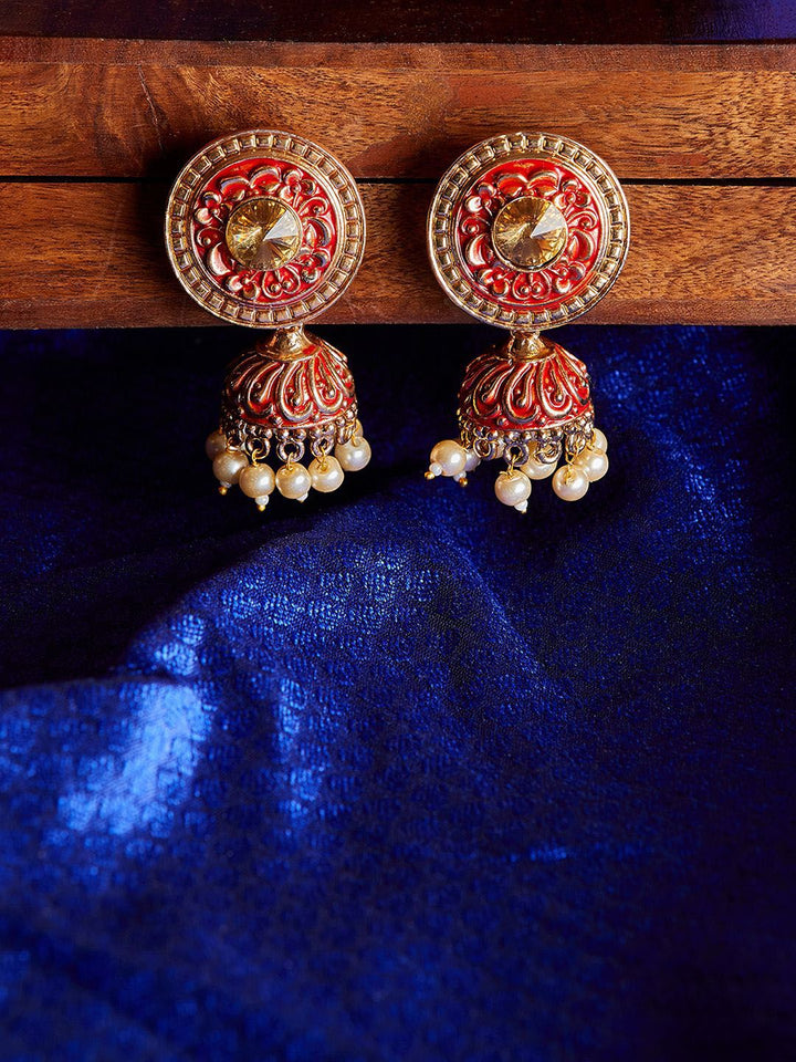 Anouk Gold Plated Cubic Zirconia Studded Dome Shaped Jhumkas