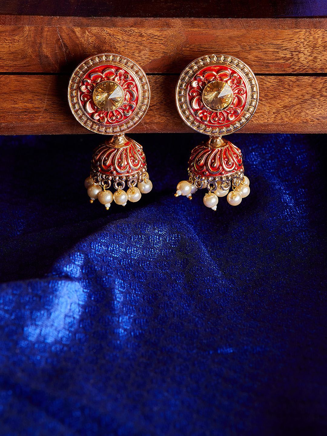 Anouk Gold Plated Cubic Zirconia Studded Dome Shaped Jhumkas