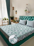Myntra Elegant Homes Green Geometric Pure Cotton 400TC Set Cadar King-2.5mX2.25m