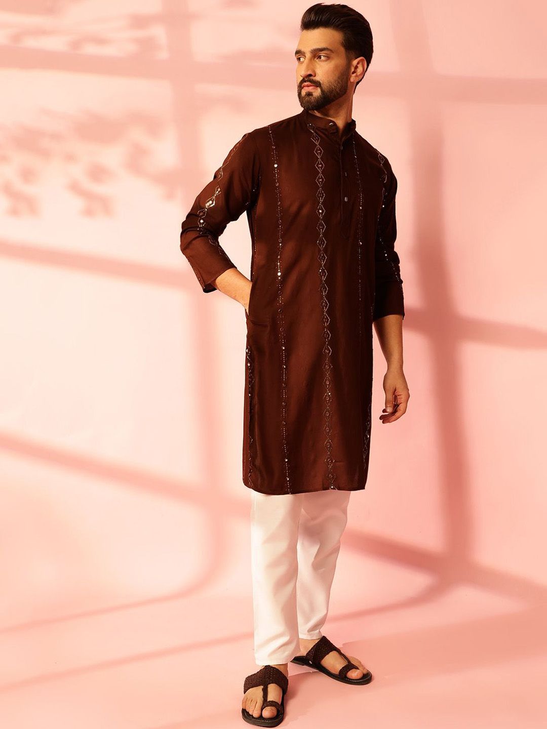 Anouk Men Embroidered Regular Mirror Work Pure Cotton Kurta with Pyjamas