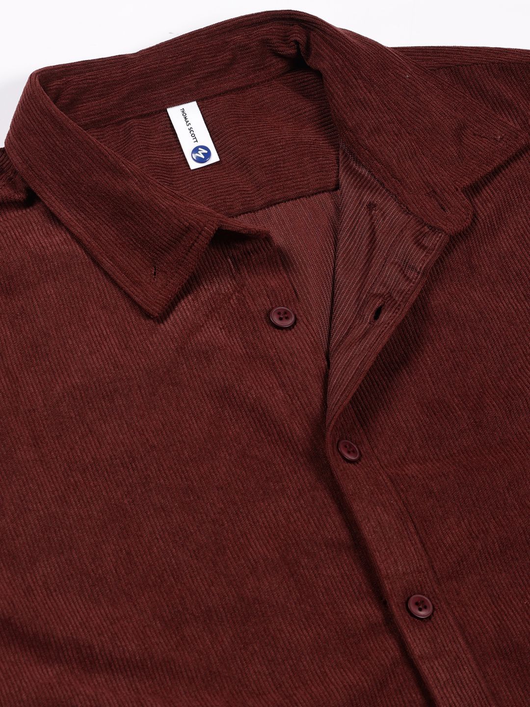 Thomas Scott Men Premium Textured Corduroy Slim Fit Button-Down Collar Casual Shirt