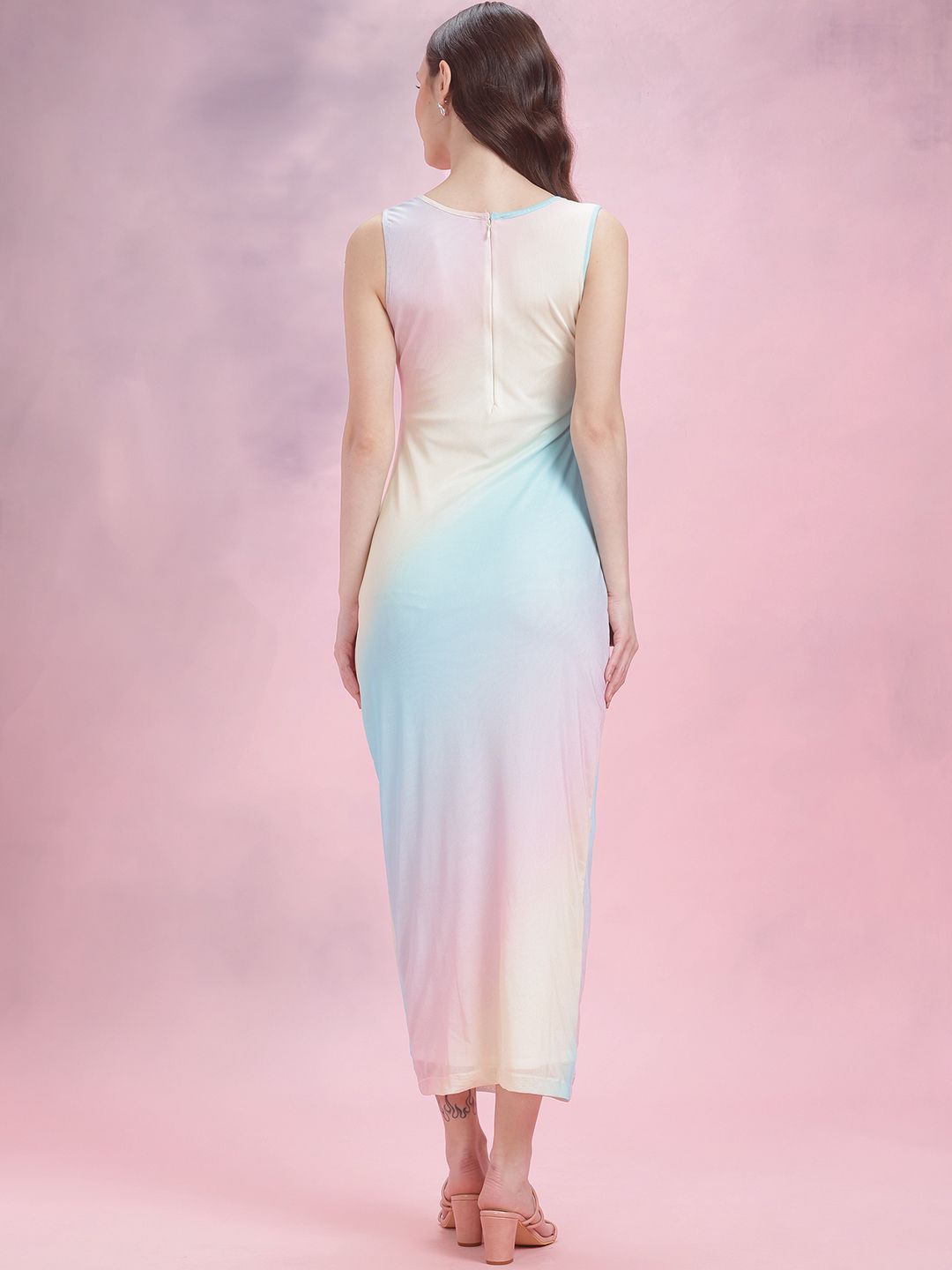 DressBerry Ruched Dyed Mesh Maxi Dress