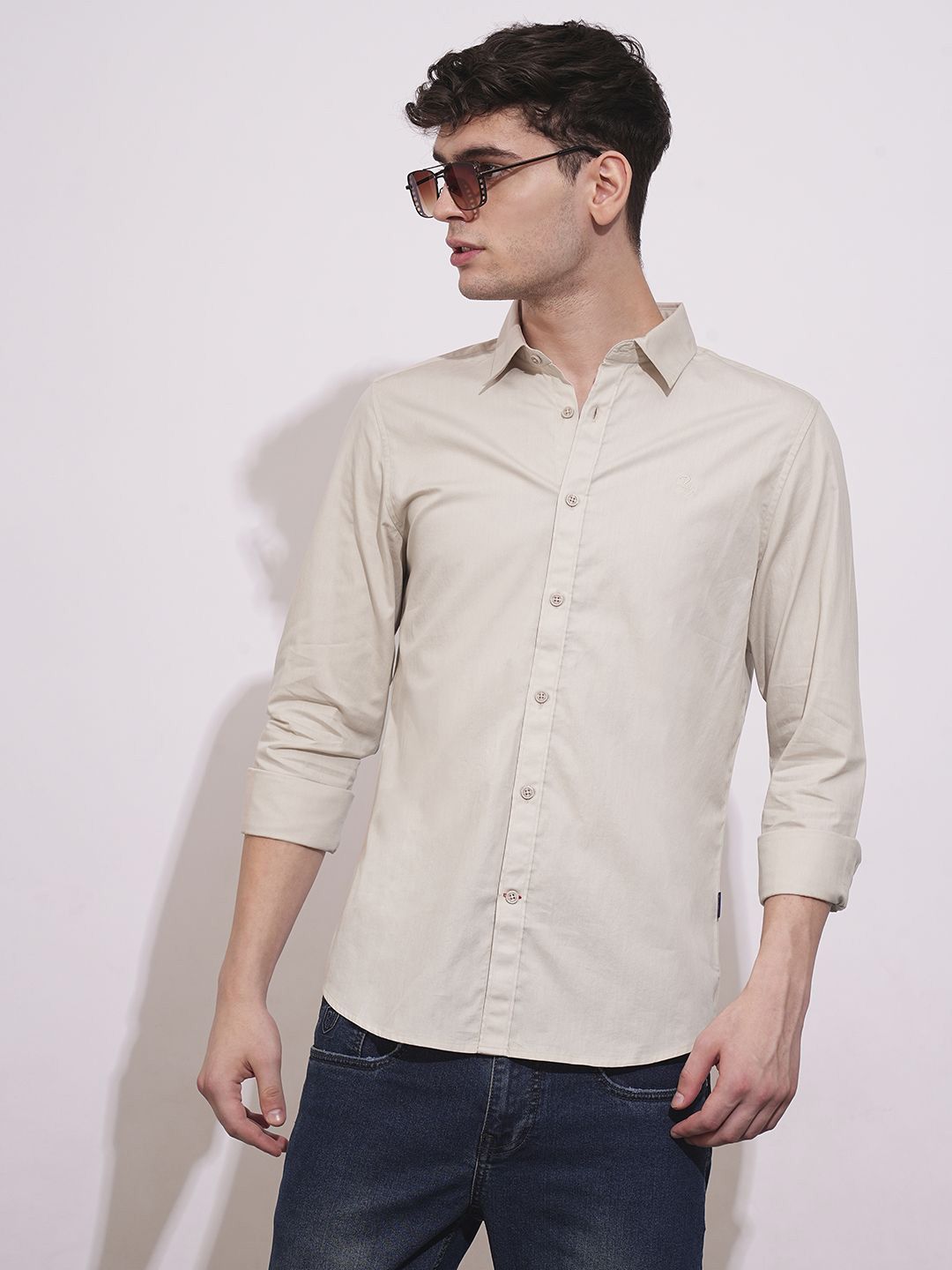 Being Human Men Classic Slim Fit Spread Collar Solid Cotton Casual Shirt