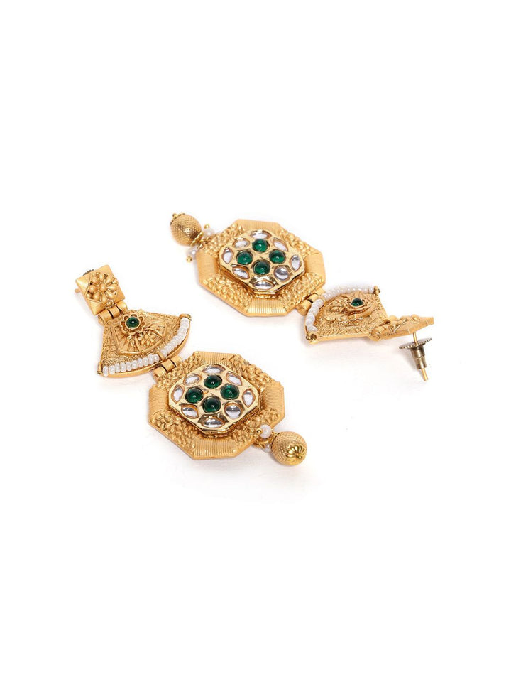 PANASH 22Ct Gold Plated Kundan Studded Drop Earrings