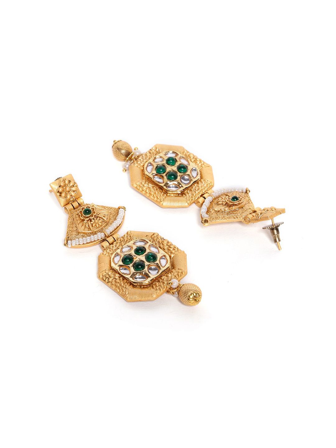PANASH 22Ct Gold Plated Kundan Studded Drop Earrings