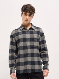 THE BEAR HOUSE Men Spread Collar Buffalo Checked Cotton Shirt
