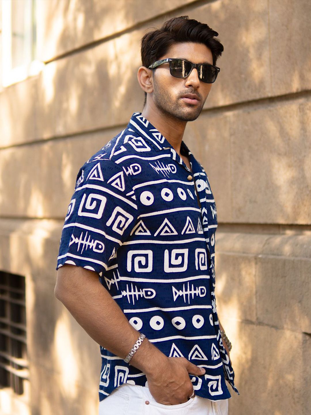 Powerlook Men Oversized Fit Typography Printed Cuban Collar Cotton Casual Shirt
