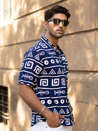 Powerlook Men Oversized Fit Typography Printed Cuban Collar Cotton Casual Shirt