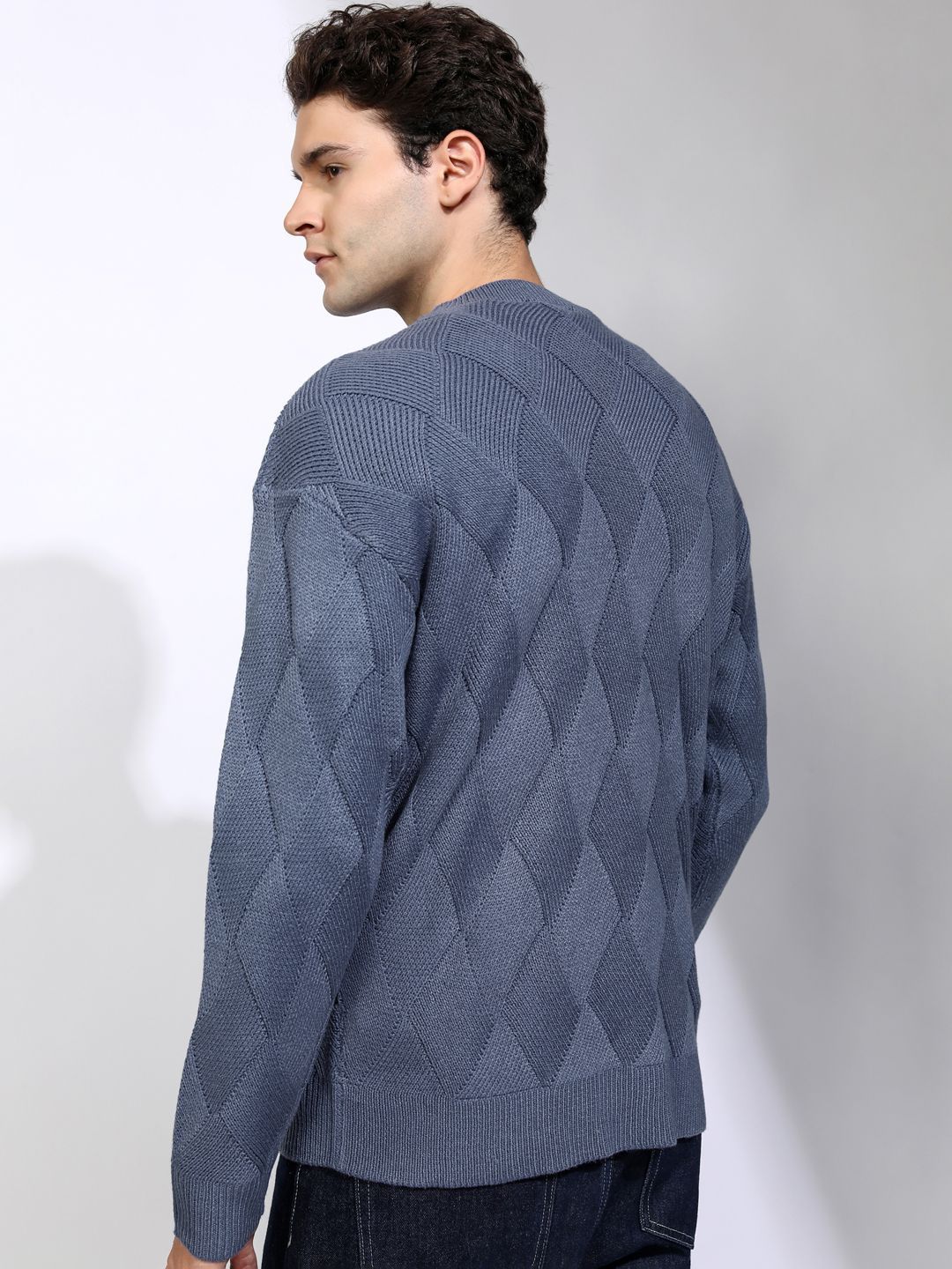 HIGHLANDER Men Open Knit Self Design Pullover
