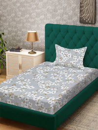 KLOTTHE Grey Floral Polycotton 300 TC Single Cadar Halus dengan Sarung Bantal-89 x 59 inci