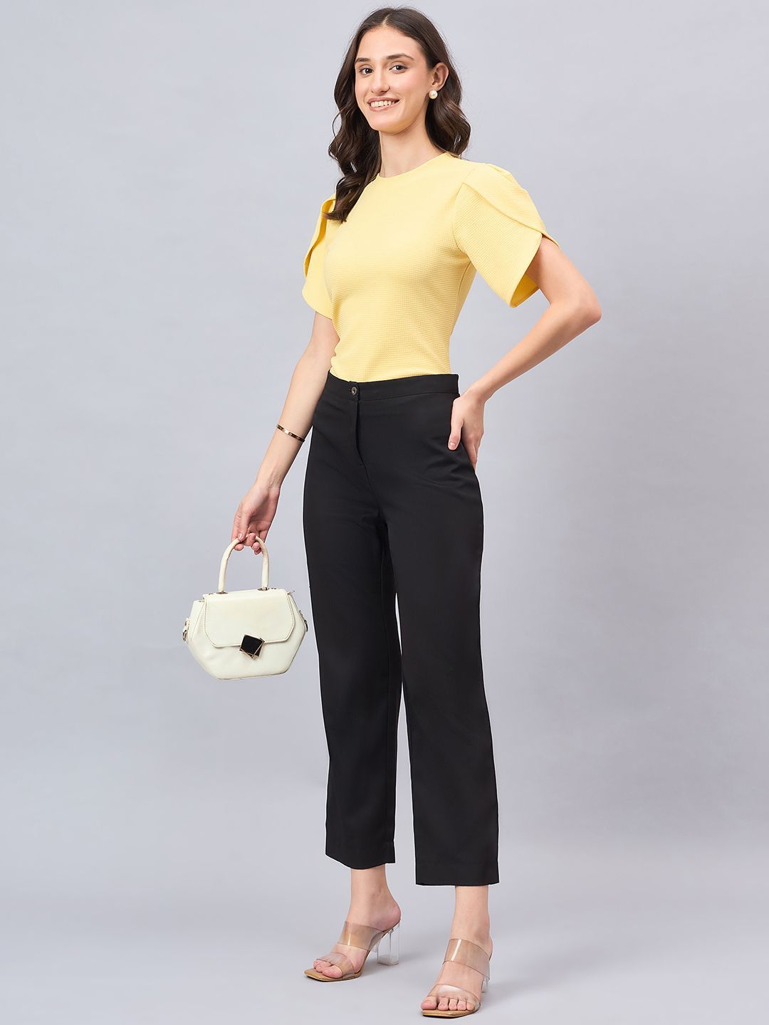 Style Quotient Women Solid Polyester Tulip Sleeve Top