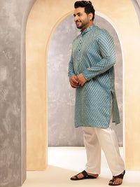 SOJANYA PLUS Floral Woven Design Mandarin Collar  Jacquard Silk Kurta With Pyjamas