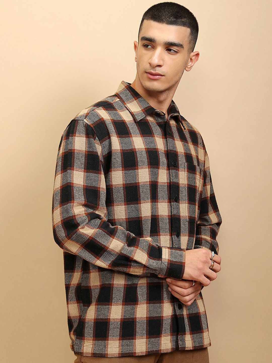 Highlander Men Oversized Textured Dobby Oversized Overshirt