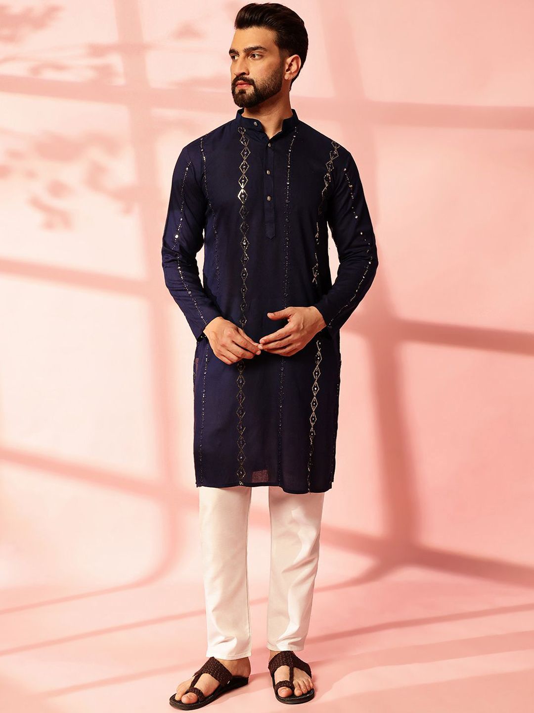 Anouk Men Embroidered Regular Mirror Work Pure Cotton Kurta with Pyjamas