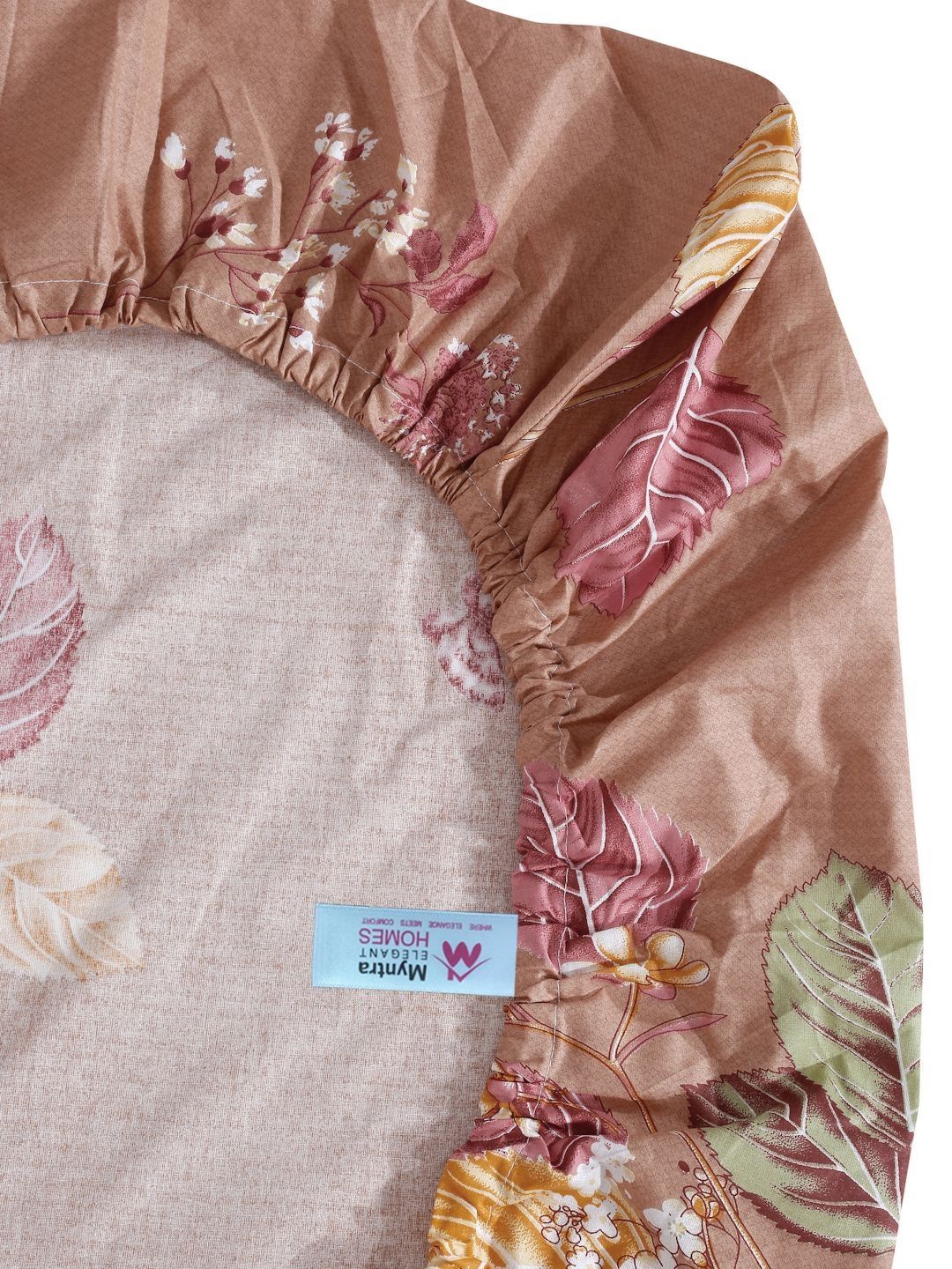Myntra Elegant Homes Brown Floral Pure Cotton 400 TC Fitted King Superfine Bedsheet with 2 Pillow Covers-98 x 89 inches