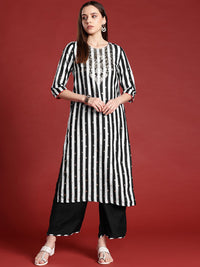 Anouk Striped & Floral Print Gotta Patti Kurta with Palazzos