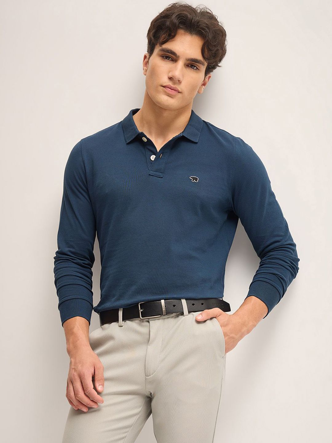 THE BEAR HOUSE Men Solid Polo Collar Pure Cotton T-shirt