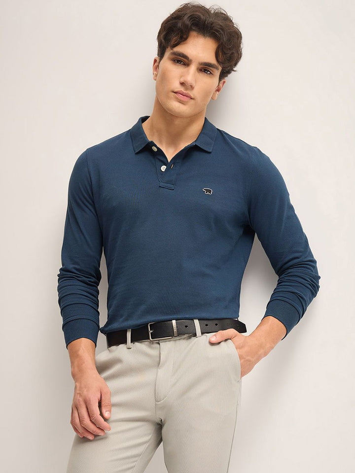 THE BEAR HOUSE Men Solid Polo Collar Pure Cotton T-shirt