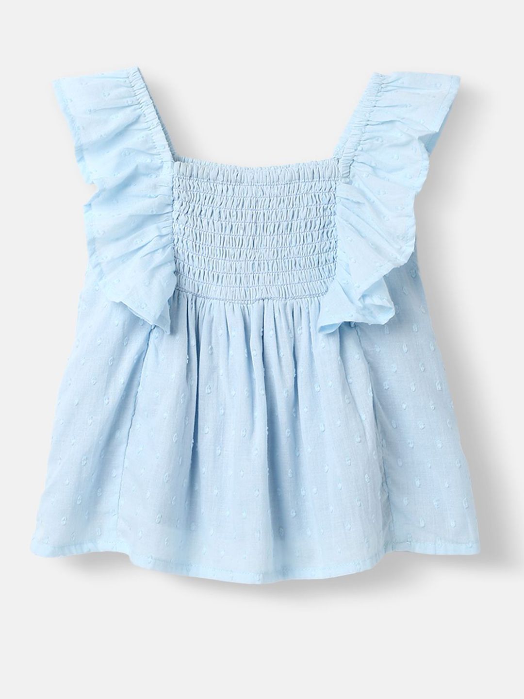 Nauti Nati Girls Cotton Swiss Dot Fabric Flutter Sleeves Shirring Dress