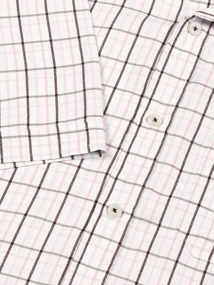 Thomas Scott Men Smart Spread Collar Tartan Checked Cotton Formal Shirt
