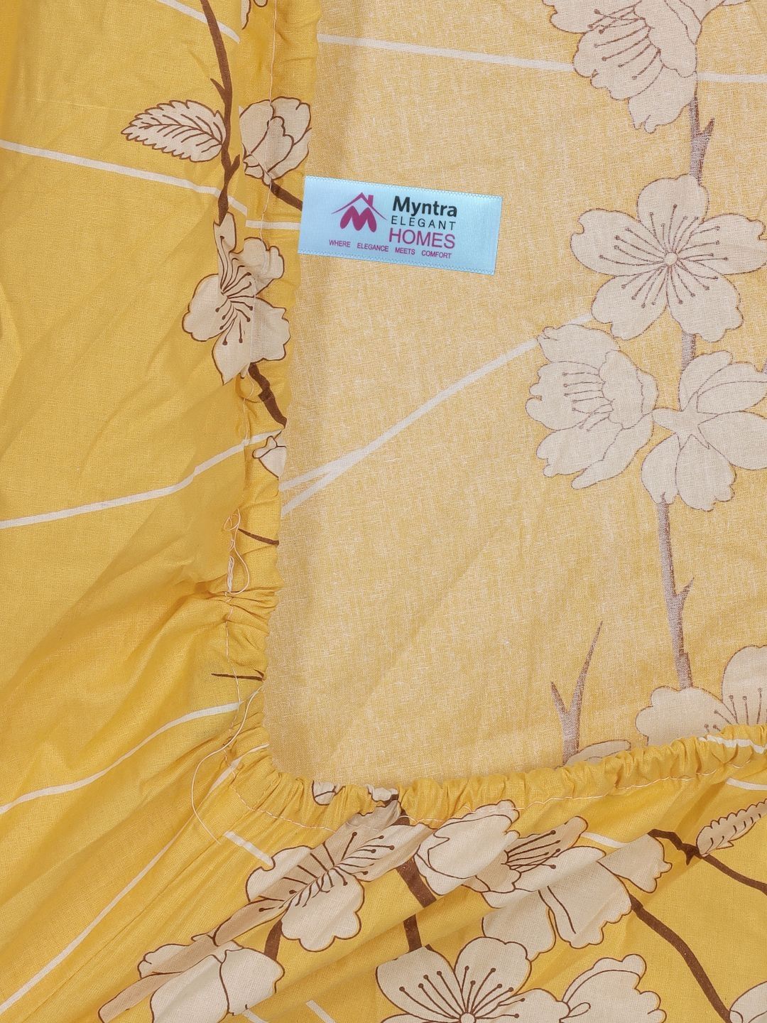 Myntra Elegant Homes Kuning 400 TC Kapas Tulen Set Cadar Dipasang Single 2.25m x 1.5m