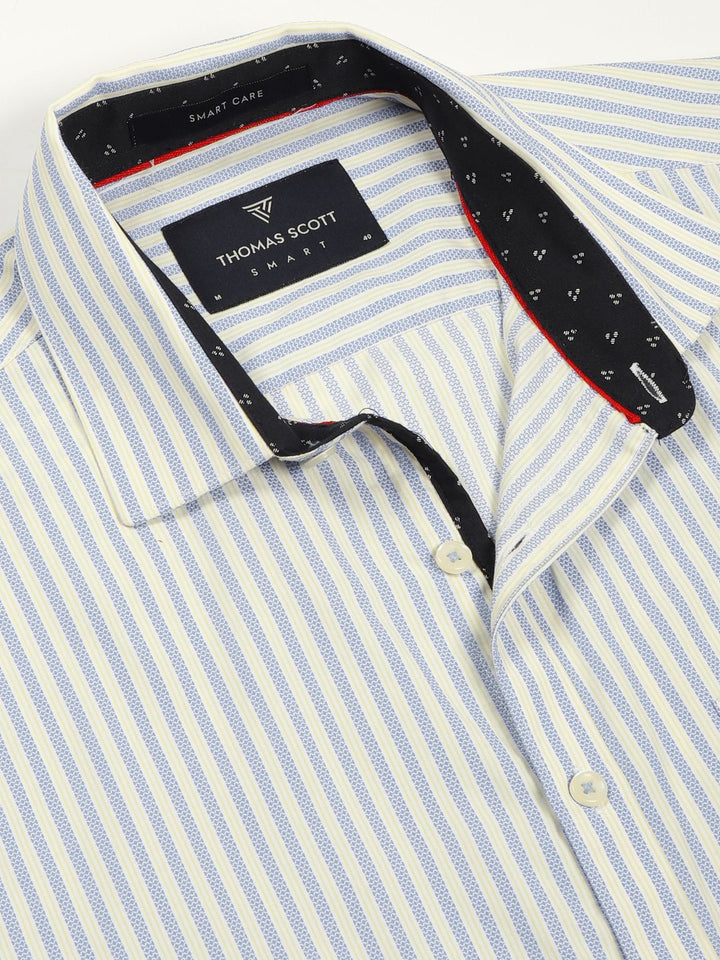 Thomas Scott Men Smart Cutaway Collar Vertical Striped Cotton Formal Shirt