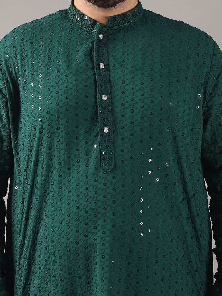 SOJANYA PLUS Plus Size Lelaki Motif Etnik Sulam Kurta Kapas Tulen Bersama Piyama