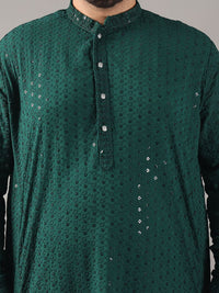 SOJANYA PLUS Plus Size Lelaki Motif Etnik Sulam Kurta Kapas Tulen Bersama Piyama
