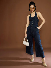 Sassafras wanita kapas halter leher jumpsuit asas