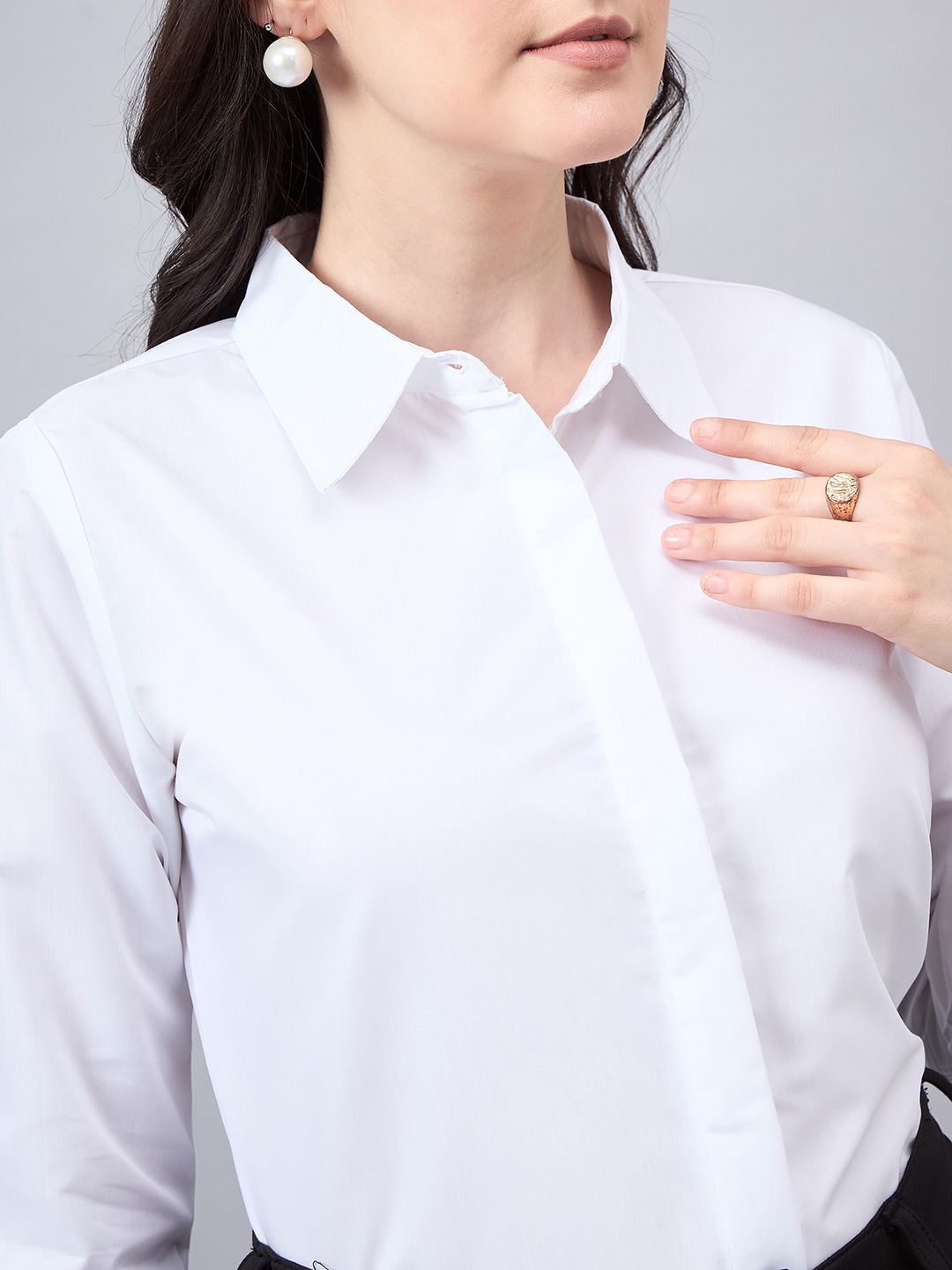 Style Quotient Women Smart Spread Collar Solid Cotton Formal Shirt