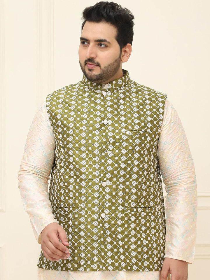 SOJANYA PLUS Jaket Sulam Lelaki Nehru Plus Size