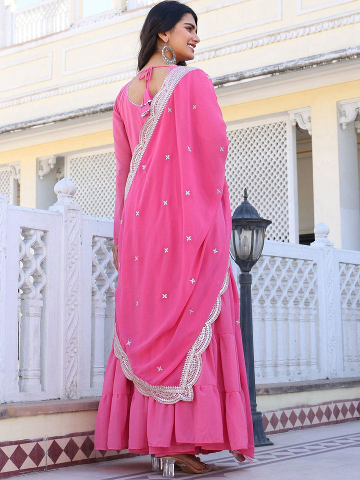 KALINI Women Layered Thread Work Kurta with Pyjamas & With Dupatta