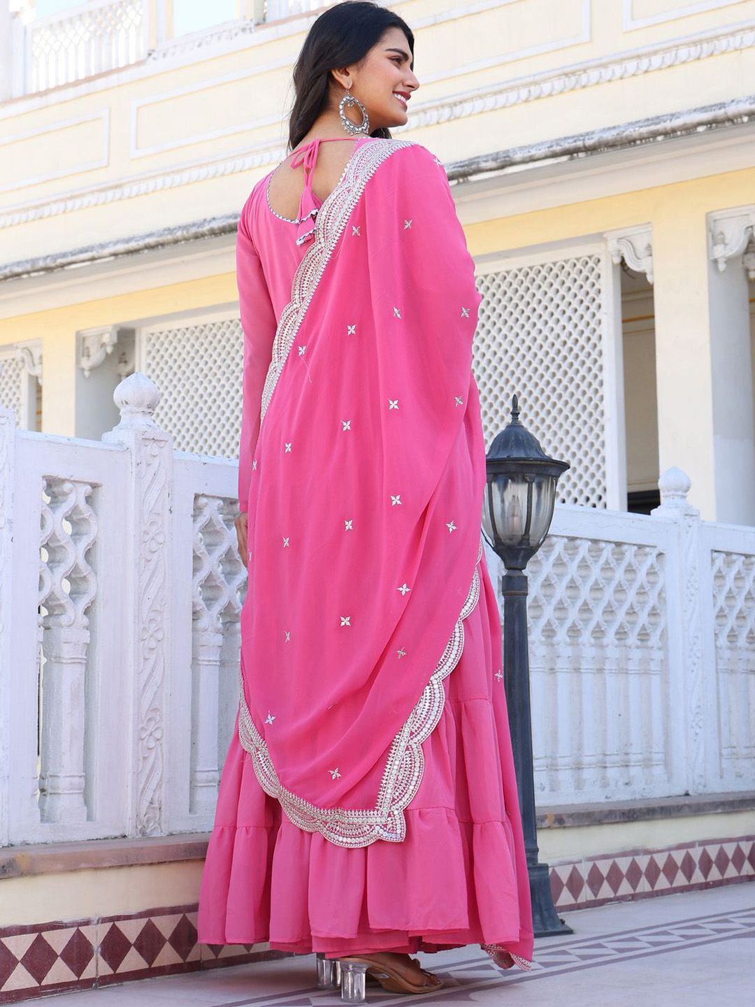 KALINI Women Layered Thread Work Kurta with Pyjamas & With Dupatta
